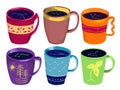 Hand drawn cups for coffee or tea