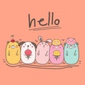 Hand Drawn Cute Animal With Say Hello. Royalty Free Stock Photo