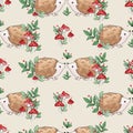 Hand drawn Cute baby hedgehog and mushrooms Forest background pattern seamless. Woodland Print Design for childrens textiles. Royalty Free Stock Photo