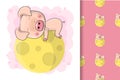 hand drawn cute baby pig sleep on the moon Royalty Free Stock Photo