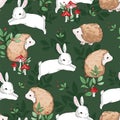 Hand drawn Cute baby rabbit and hedgehog pattern seamless. Woodland Print Design for childrens textiles. Vector Royalty Free Stock Photo