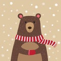 Hand drawn of cute bear wearing red scarf