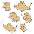 Hand-drawn cute boars new year illustrations