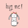 Hand Drawn Cute Bunnies With `hug me!` Typography.