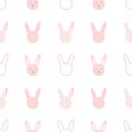 Hand drawn cute bunny face pattern. Seamless vector rabbit background with rabbits for kids design. sketch baby Royalty Free Stock Photo