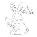 Hand drawn cute bunny. Happy Easter card.  Black and white sketch rabbit Royalty Free Stock Photo