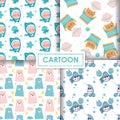 Hand drawn cute cartoon eamless pattern vector set Royalty Free Stock Photo