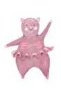 hand drawn cute cartoon pink ballerina pig, funny dancing pig drawing Royalty Free Stock Photo