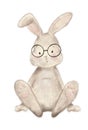 hand drawn cute cartoon rabbit with glasses, funny hare with glasses Royalty Free Stock Photo