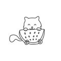 Hand Drawn Cute Cat Eat Watermelon Illustration Outline Design Vector Template Royalty Free Stock Photo