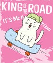 Hand drawn cute cat playing skateboard illustration for t shirt