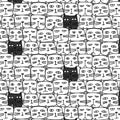 Hand Drawn Cute Cat Vector Pattern. Doodle art. Royalty Free Stock Photo