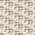 Hand Drawn Cute Cats Vector Pattern Background. Doodle Funny. Royalty Free Stock Photo