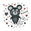 Hand-drawn cute children`s digital mouse with patterns and hearts Royalty Free Stock Photo