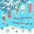 Hand drawn cute Chistmas card with tree