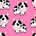 Hand drawn cute cow on pink background seamless pattern vector illustration Cow print Royalty Free Stock Photo