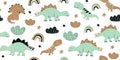 Scandinavian dino dinosaur seamless pattern