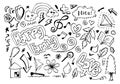 hand-drawn cute doodle set on white background. doodle design elements.doodle kids for decoration and coloring page Royalty Free Stock Photo