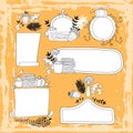 Hand drawn cute doodle vector illustration. Autumn card. Blank. Place your text here. Set of fall frames.