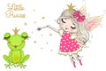 Hand drawn cute, dreaming little princess frog, with crown. Royalty Free Stock Photo