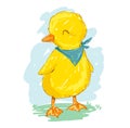 Hand drawn cute duckling cartoon vector illustration Royalty Free Stock Photo