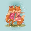 hand drawn cute fox best friends illustration for kids