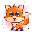 hand drawn cute fox cartoon standing illustration Royalty Free Stock Photo