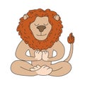 Big lion sitting and meditating in lotus pose with eyes closed Royalty Free Stock Photo