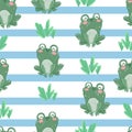 Hand drawn cute funny frog Seamless pattern vector background for kids Royalty Free Stock Photo