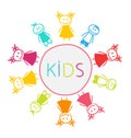 Hand-drawn Cute Funny Kids, Colorful Girls and Boys Royalty Free Stock Photo