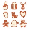 Hand drawn cute gingerbread cookies set isolated