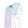 Hand-drawn cute girl with ponytail