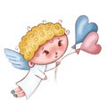 Hand Drawn Cute Girl valentines day angel Illustration for card making, paper, textile, printing, packaging Royalty Free Stock Photo