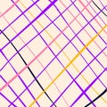 Hand drawn cute grid. doodle beige, purple, violet, yellow, black, pink plaid pattern with Checks. Graph square