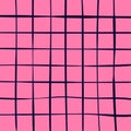 Hand Drawn Cute Grid. Doodle Pink, Black, Purple Plaid Pattern With Checks. Graph Square Background With Texture. Line