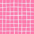 Hand Drawn Cute Grid. Doodle Pink, White Plaid Pattern With Checks. Graph Square Background With Texture. Line Art