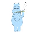 Hand drawn cute hippo playing the flute vector illustration. Cartoon hippopotamus vector print. Can be used for design of t-shirts Royalty Free Stock Photo