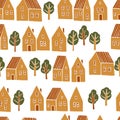 Hand drawn  houses and trees .  Vector  pattern Royalty Free Stock Photo