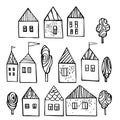 Hand drawn cute houses. Vector sketch  illustration Royalty Free Stock Photo