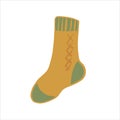 Hand-drawn cute isolated clip art illustration of cozy knitted yellow and green sock Royalty Free Stock Photo