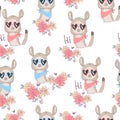 Hand drawn cute Lama with sunglasses pattern seamless. Print design textile. Vector Royalty Free Stock Photo