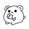 Hand-drawn Cute Line Bear with little fish in doodle style