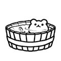 Hand-drawn Cute Line Bear in wood bathtub in doodle style
