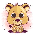 hand drawn cute lion cartoon sitting character illustration Royalty Free Stock Photo