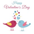 Hand drawn cute lovers birds and heart valentine`s day