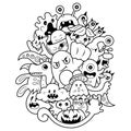 Hand drawn of cute monster doodle Royalty Free Stock Photo