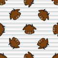 Hand drawn cute naive style brown goat face seamless vector pattern. Cute alpine billy goat on striped background. Brown baby Royalty Free Stock Photo