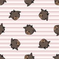 Hand drawn cute naive style brown goat seamless vector pattern. Cute alpine billy goat face on striped background. Brown baby Royalty Free Stock Photo
