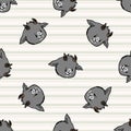 Hand drawn cute naive style goat seamless vector pattern. Cute alpine billy goat face on striped background. Brown baby livestock Royalty Free Stock Photo