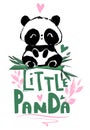 Hand drawn Cute panda bear sitting on the bamboo. Vector illustration. Print design for baby t-shirt Royalty Free Stock Photo